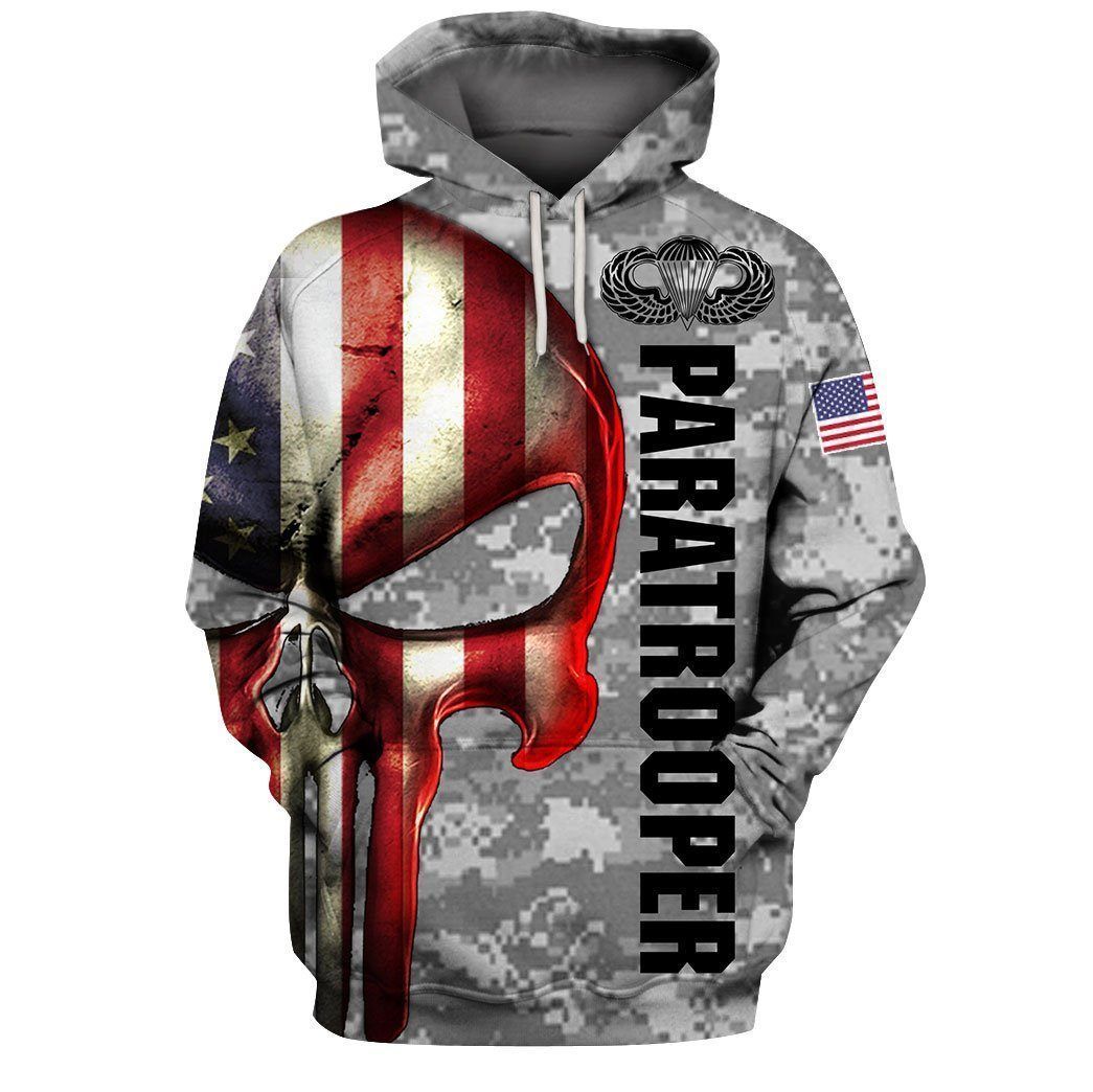 Unifinz Air Force Veteran Apparel Camo Air Force Papatrooper American Flag Skull Hoodie Veteran Apparel 2022