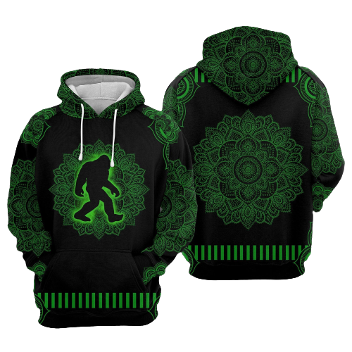Unifinz Bigfoot Hoodie Bigfoot Green Mandala Pattern Hoodie Apparel Adult Full Print 2022