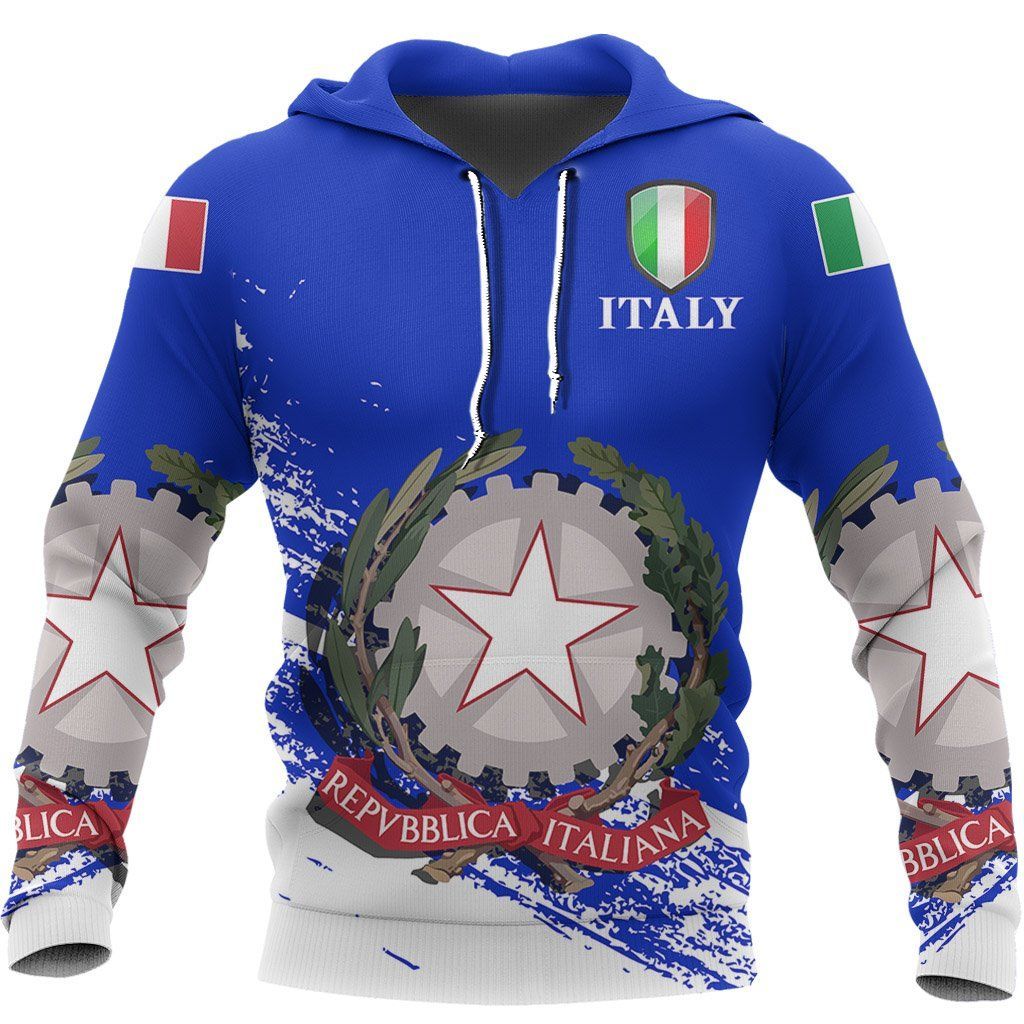 Italy Hoodie Italy Flag Gazzetta Ufficiale White Blue Hoodie Apparel Full Size Full Print