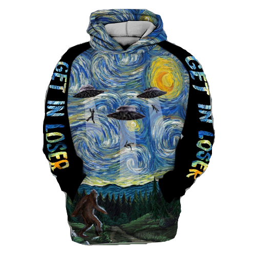 Unifinz Bigfoot Hoodie Bigfoot UFO Get In Loser Starry Night Hoodie Apparel Adult Full Size Full Print 2022