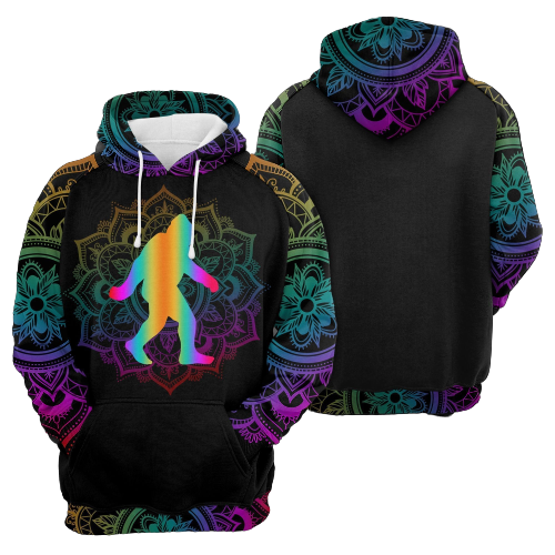 Unifinz Bigfoot Hoodie Bigfoot Mandala Radiant Colors Yellow Green Pink Hoodie Apparel Adult Full Print 2022