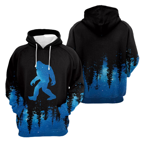 Unifinz Bigfoot Hoodie Bigfoot In The Forest Clearly Night Sky Black Blue Hoodie Men Women Adult Full Print 2022