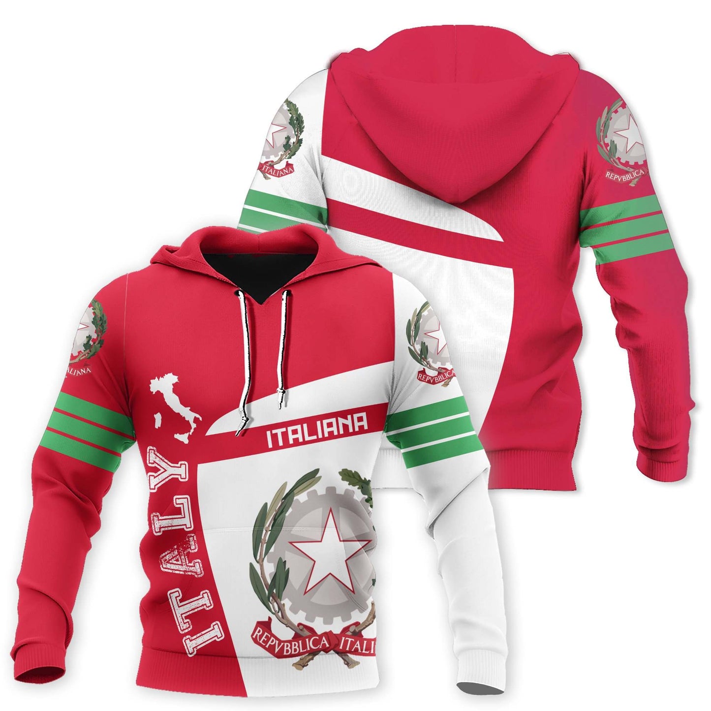 Italy Hoodie Italy Map Gazzetta Ufficiale Repubblica Italiana Red White Hoodie Adult Women Men Full Print