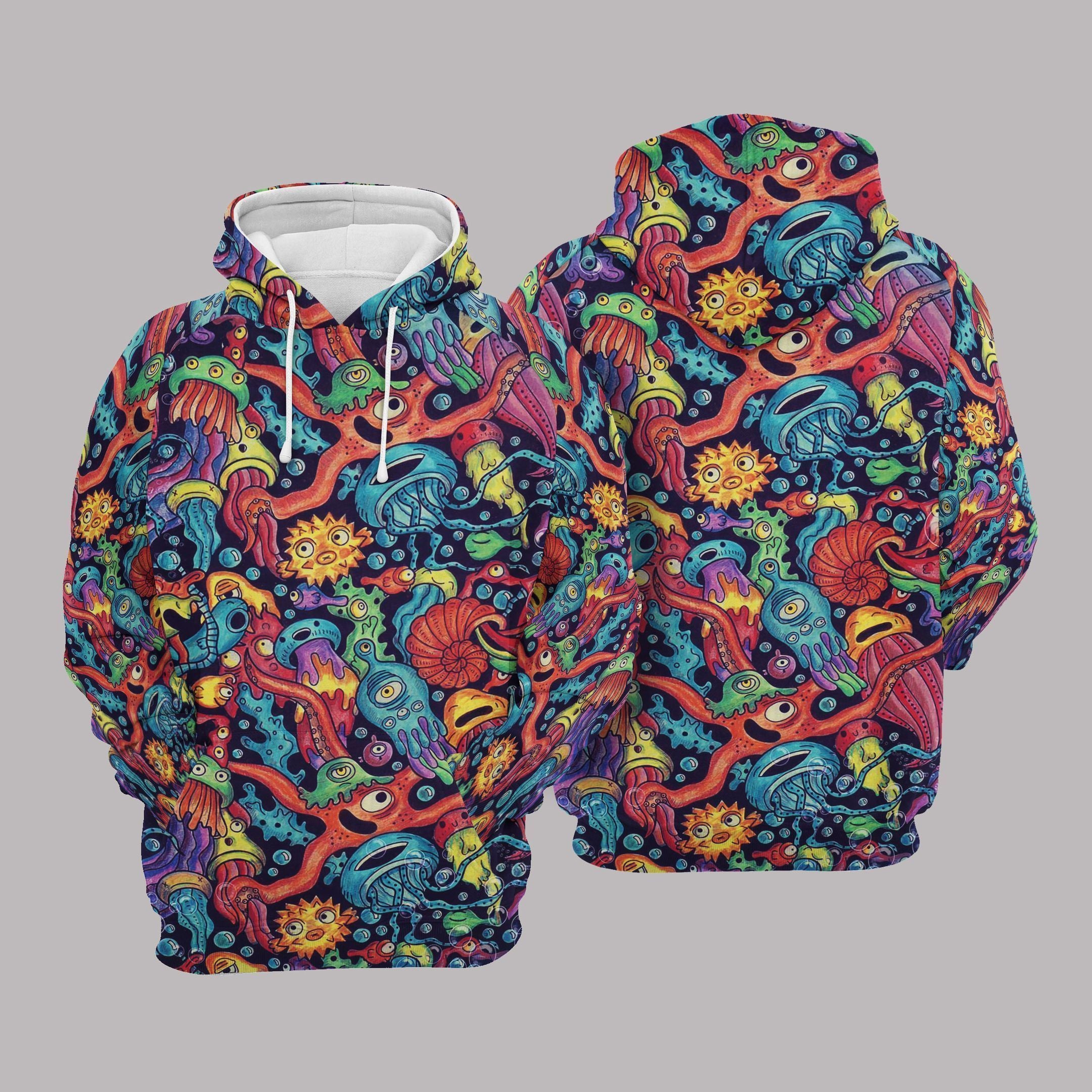 Alien Hoodie Alien Doodle Art Blue Red Hoodie Alien Apparel – Unifinz
