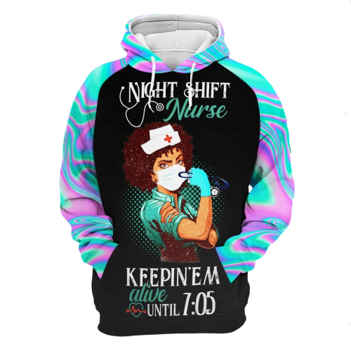 Unifinz Black Nurse Hoodie Night Shift Nurse Keeping' Em Alive Until 7:05 Hoodie Nurse Apparel 2022