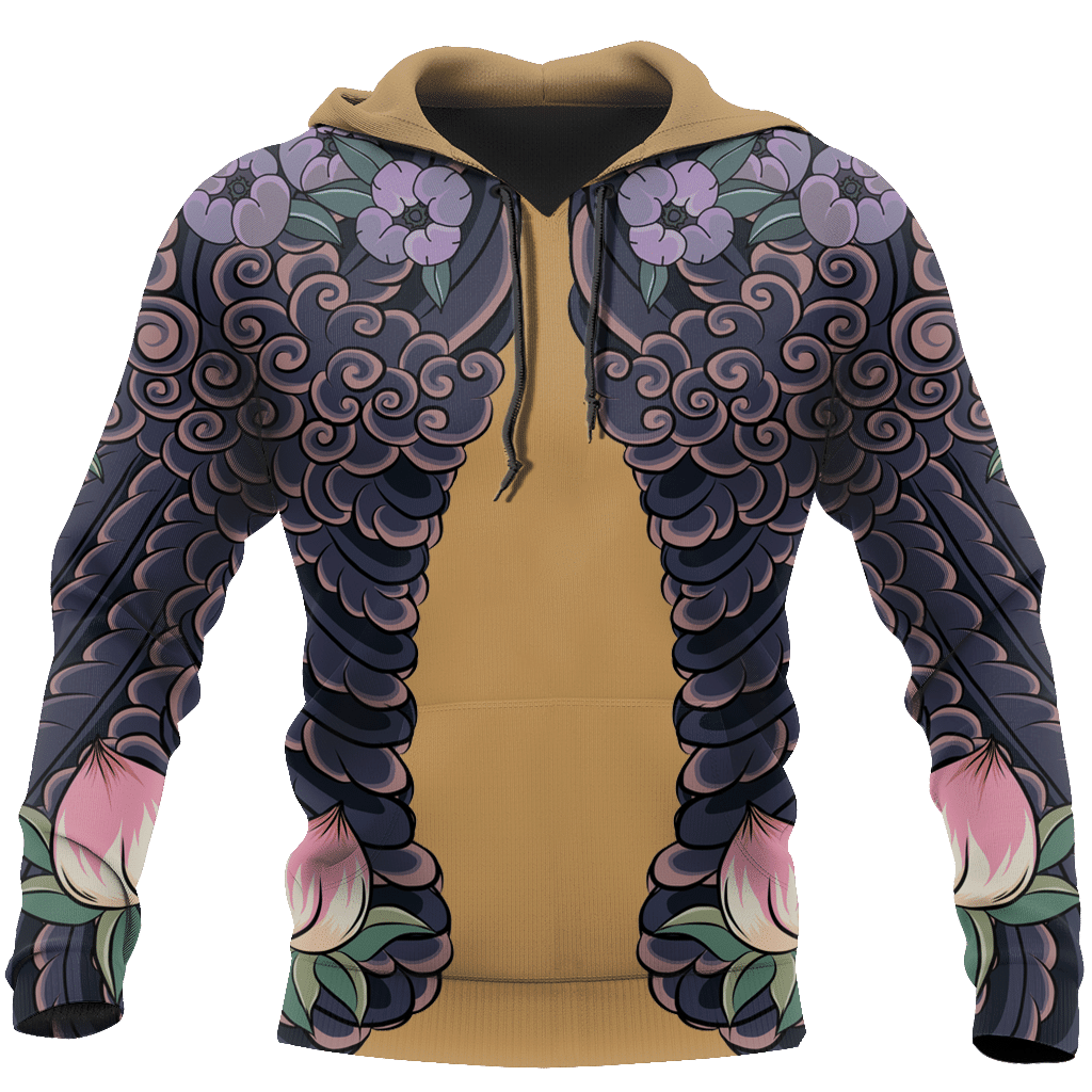 Japan Hoodie Japanese Lotus Cherry Blossom Tattoo Hoodie Adult Full Print