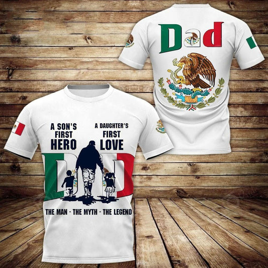 Unifinz Mexico Father Day T-shirt Dad The Man The Myth The Legend Mexican Emblem 3D T-shirt Mexico Father Day Apparel 2022