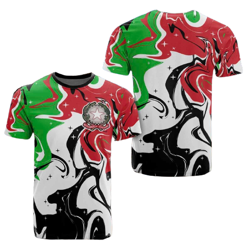 Italy T-shirt Italian Oil Color Painting Flag Gazzetta Ufficiale Green White Red T-shirt Adult Full Size