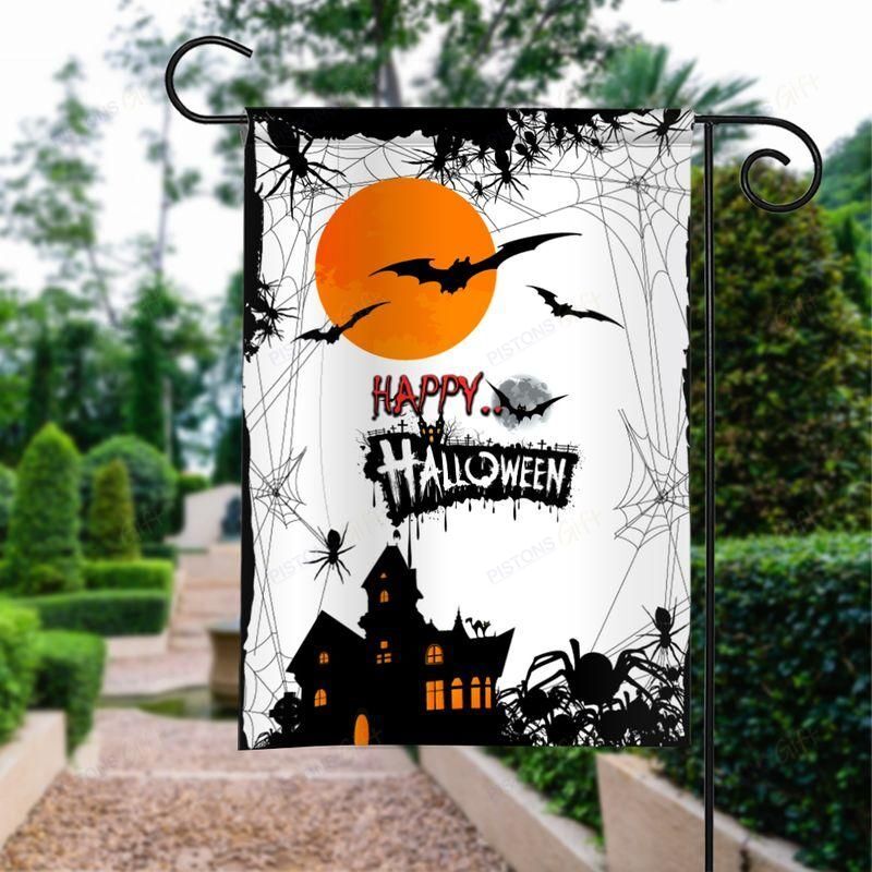 Halloween Flag Happy Halloweeen Black White Garden Flag
