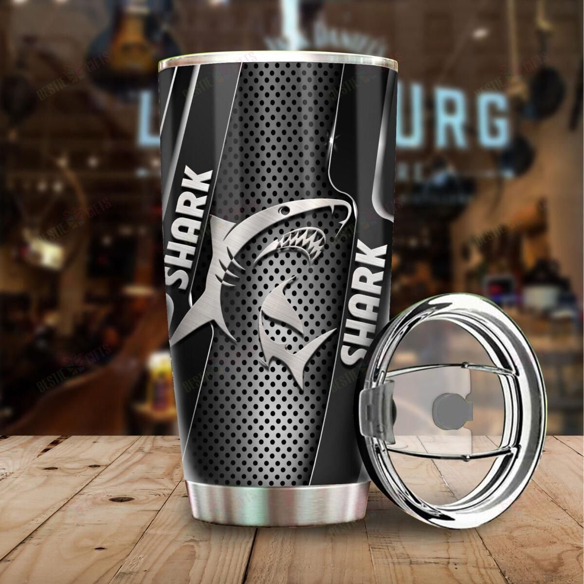 Shark Tumbler Cup 20 Oz Shark Metal Black White Tumler 20 Oz Travel Mug