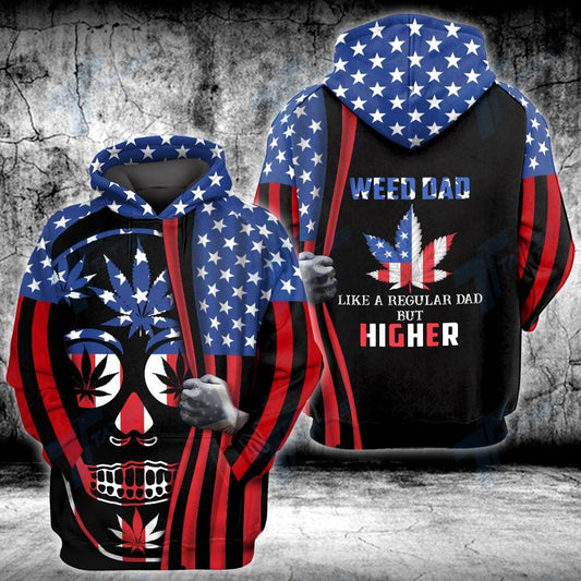 Unifinz Father Day T-shirt Dad Like A Regular Dad But Higher Skull American Flag T-shirt Father Day Hoodie 2022