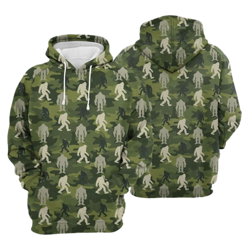 Unifinz Bigfoot Hoodie Bigfoot White Green Grey Camo Pattern Hoodie Apparel Men Women Adult Full Print 2022