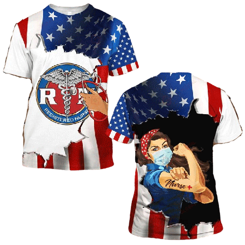 Unifinz Nurse T-shirt The Caduceus Stethoscope Vector Registered Nurse American Flag T-shirt Nurse Hoodie 2022
