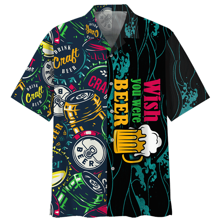 Beer Hawaiian Shirt Beer Cans Wish You Were Beer Ocean Multicolor