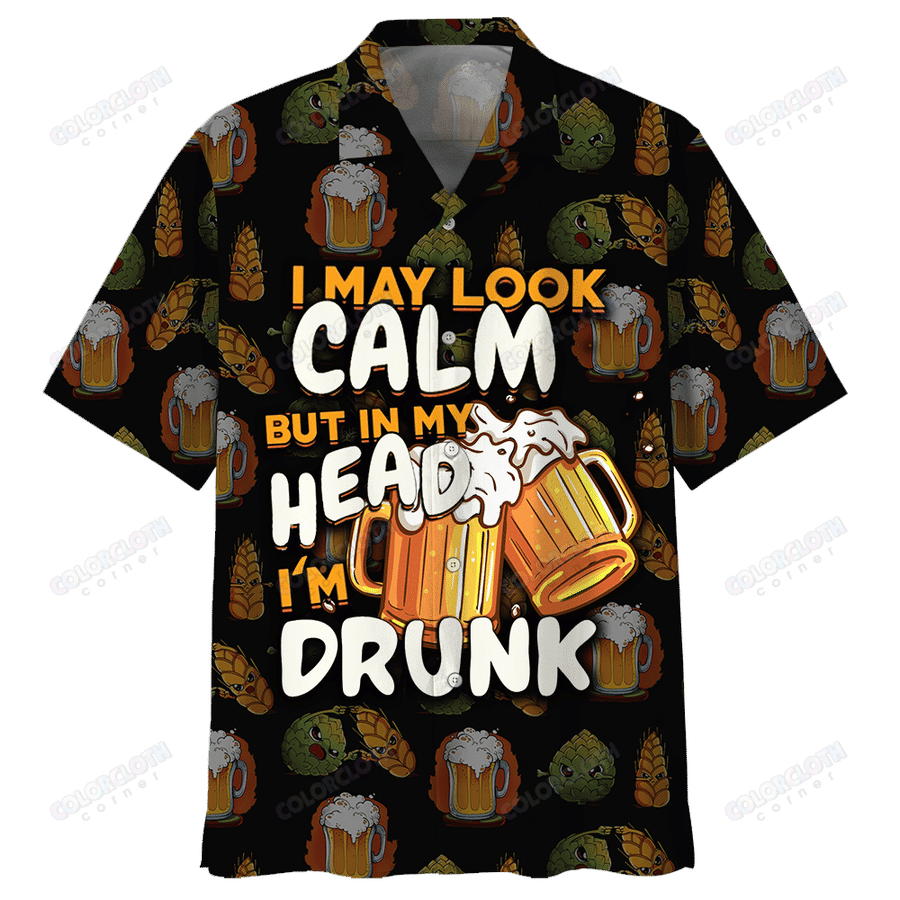 Beer Hawaii Shirt I May Look Calm But In My Head I'm Drunk Beer Cups Pattern Black