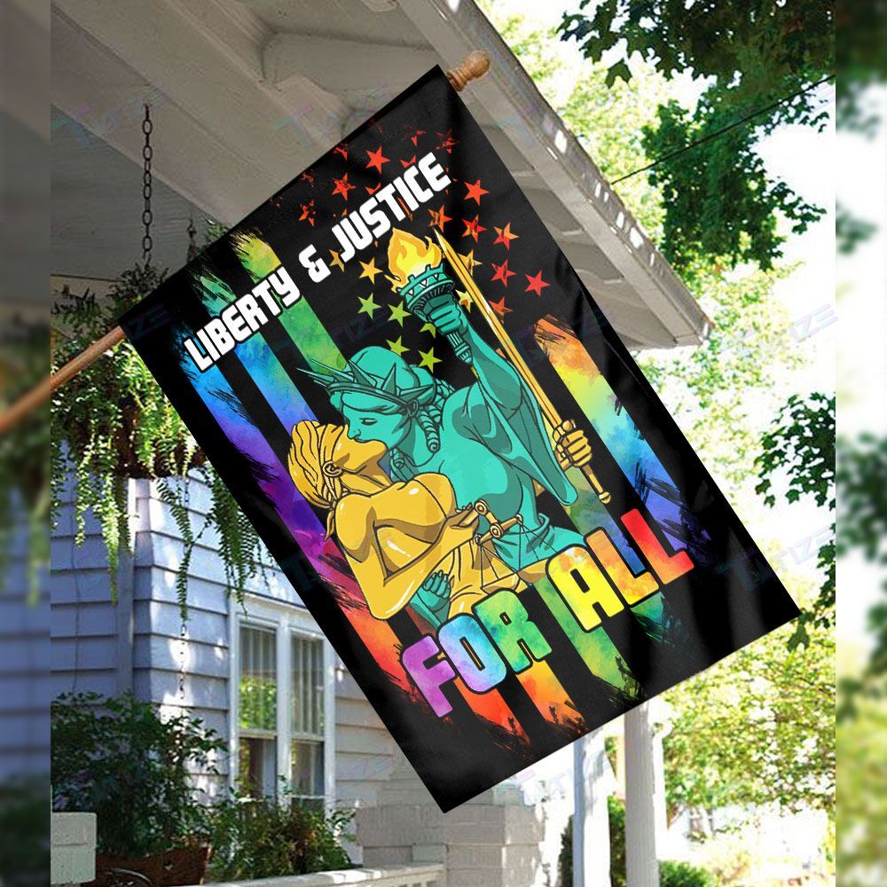 Unifinz LGBT Lesbian Pride House Flag Liberty And Justice For All Lesbian Flags LGBT Garden Flag 2022