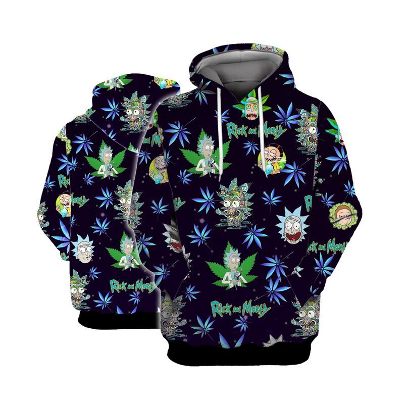 Rick And Morty Hoodie Weed Rick And Morty Pattern Black Hoodie Apparel Adult Full Print Unisex