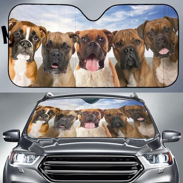 Dog Car Sun Shade Fire Boxers 3D Auto Sun Shade