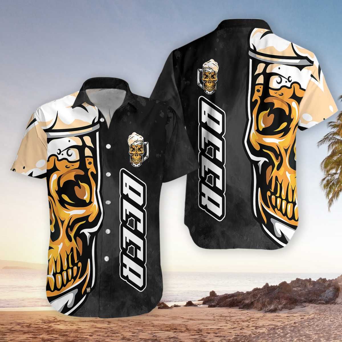 Beer Hawaii Shirt Beer Skull Cup Black White
