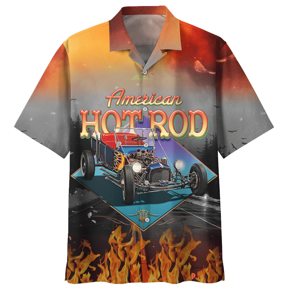 Hot Rod Hawaiian Shirt American Hot Rod Fire Red Grey Hawaii Aloha Shirt