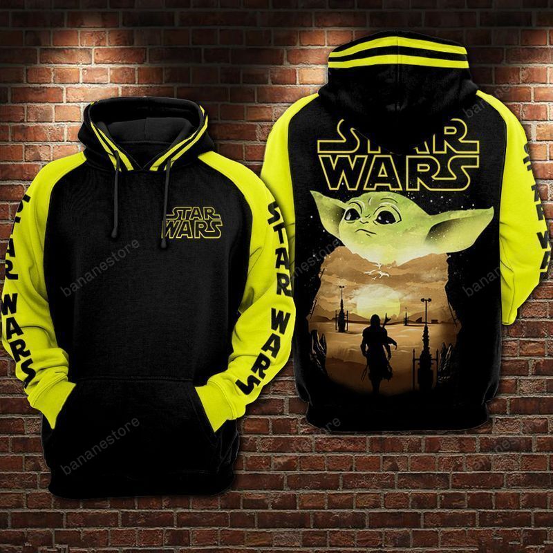SW Hoodie SW Baby Yoda Mandalorian Yellow Hoodie Apparel Adult Unisex Full Print