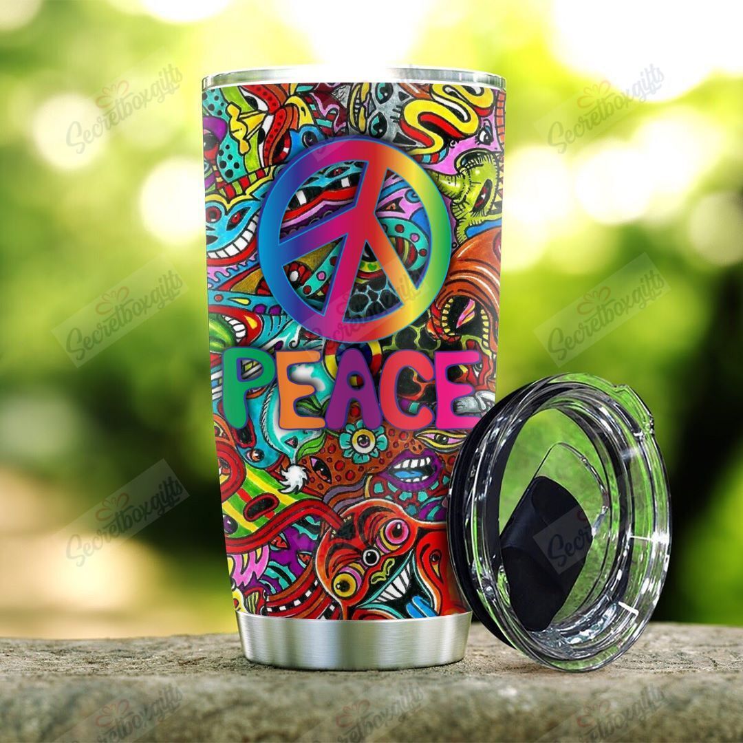 Hippie Tumbler Cup 20 Oz Peace Symbol Doodle Art Multicolor Tumbler 20 Oz Travel Mug