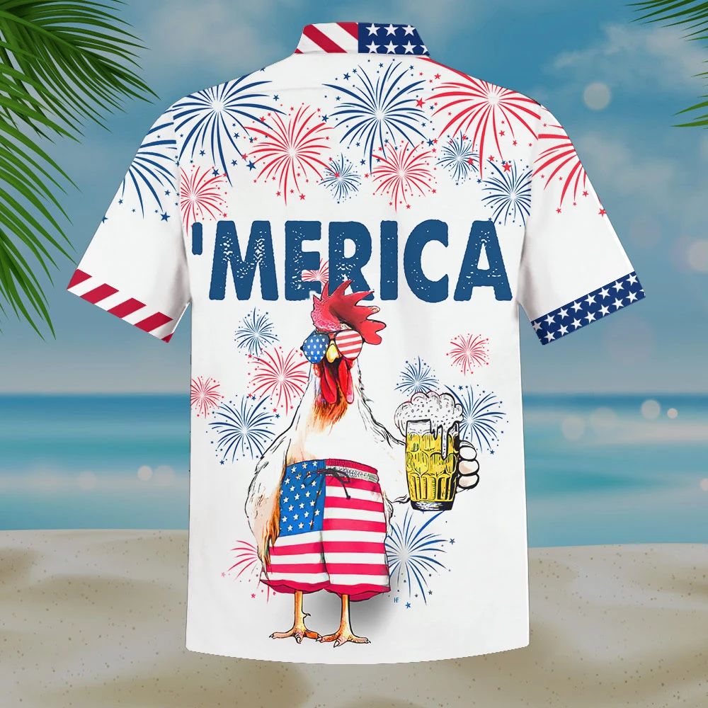 Beer Hawaiian Shirt Glasses Chicken Drinks Beer Merica Fireworks White Hawaii Aloha Shirt