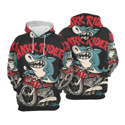 Shark Hoodie Shark Rider Motocycle Cool Black Hoodie Apaprel Adult Unisex Full Print