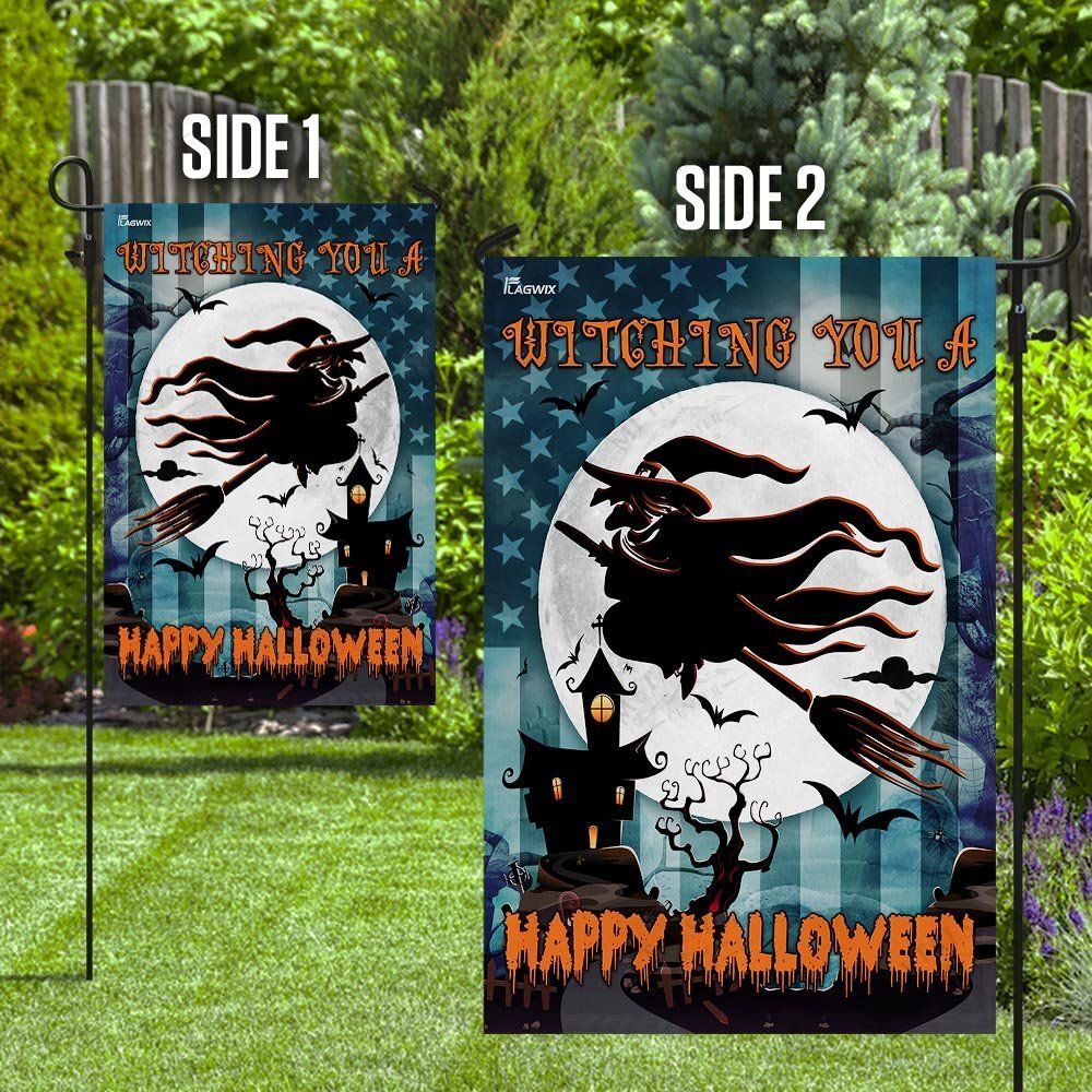 Halloween Flag Witching You A Happy Halloween Witch Blue Garden Flag