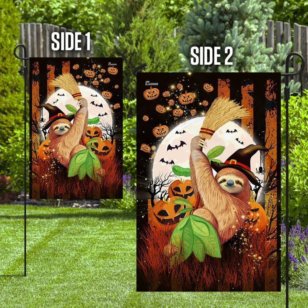 Halloween Flag Witch Sloth On Halloween Night Garden Flag