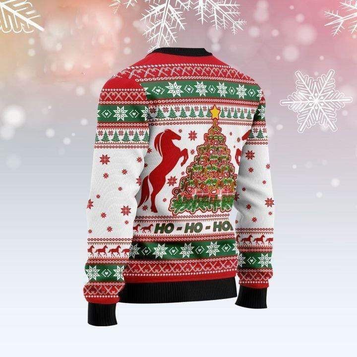 Horse Christmas Ugly Sweater Ho Ho Horse Christmas Tree Green Red White Sweater