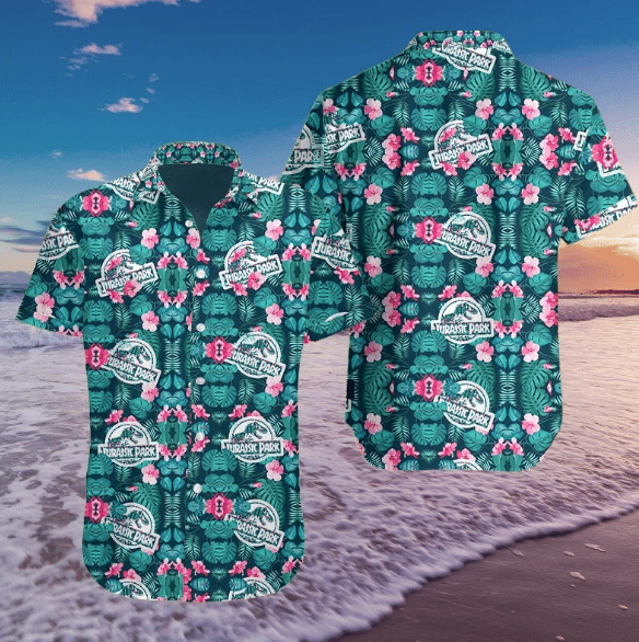 Jurassic Park Hawaiian Shirt Jurassic Park Symbol Flowers Green Hawaii Shirt Jurassic Park Aloha Shirt