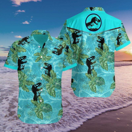 Jurassic Park Hawaiian Shirt Jurassic Park Symbol Palm Leaves Blue Hawaii Shirt Jurassic Park Aloha Shirt