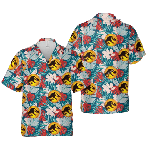 Jurassic Park Hawaiian Shirt Jurassic Park Symbol Tropical Flaura Hawaii Shirt Jurassic Park Aloha Shirt