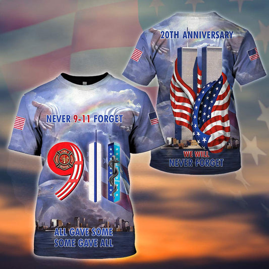 Patriot Day Shirt September 11th T-shirt 20 Years Anniversary 09-11 We Will Never Forget Blue T-shirt