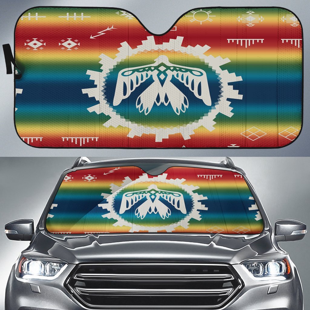 Native American Car Sun Shade Native American Bird Pattern Multicolor Auto Sun Shade