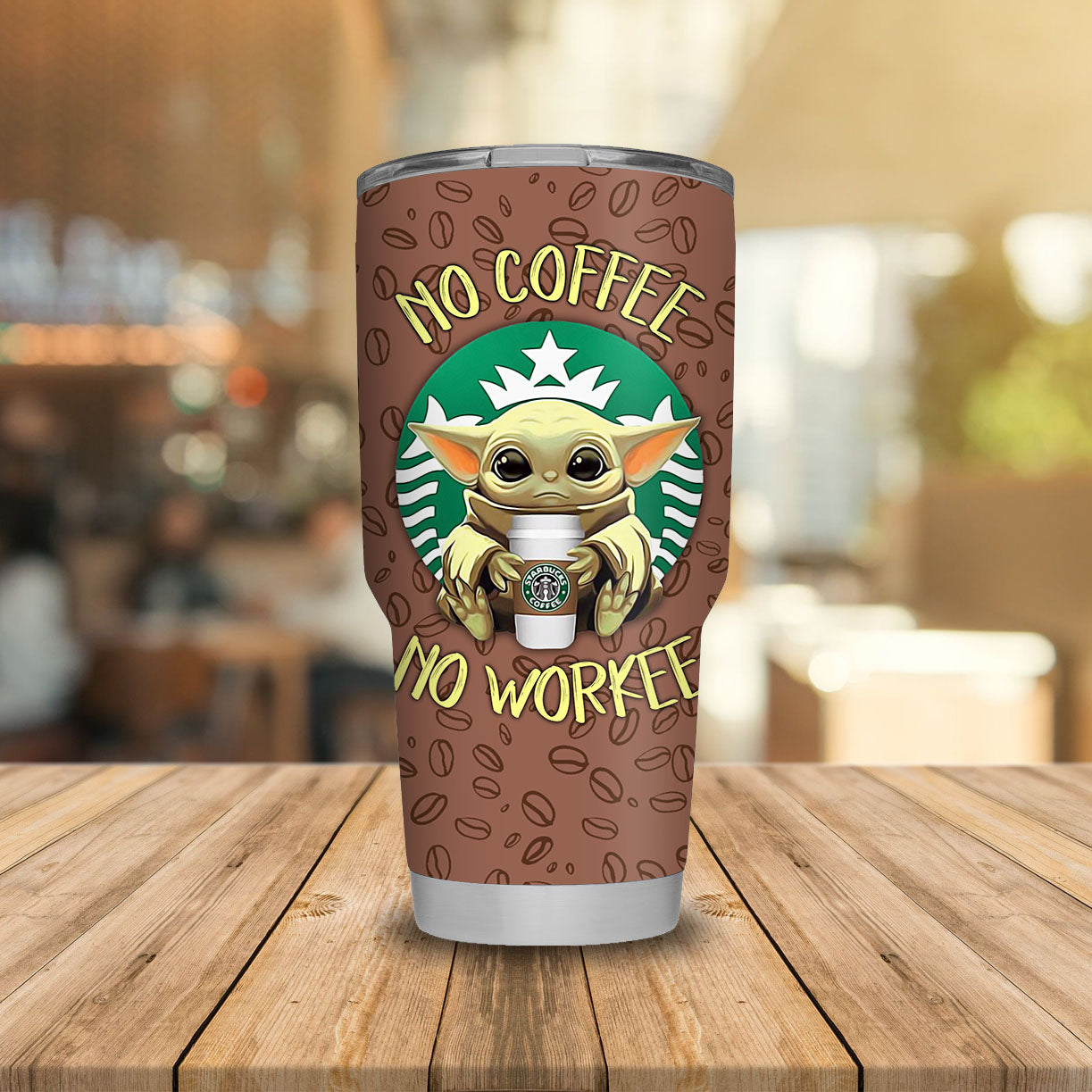 Unifinz SW Coffee Tumbler Cup Baby Yoda No Coffee No Workee The Mandalorian Tumbler 20 oz 30 oz SW Brown Tumbler SW Coffee Tumblers 2026