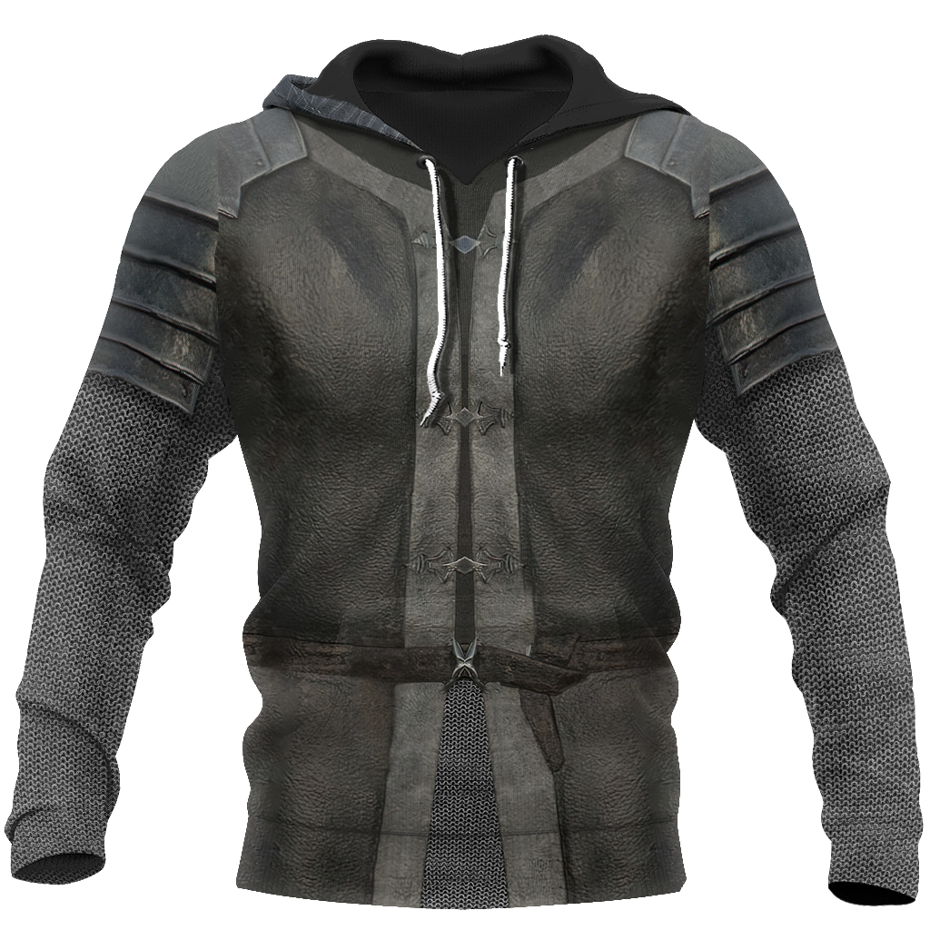Historical Hoodie Chainmail Knight Medieval Armor Costume Tshirt Blac