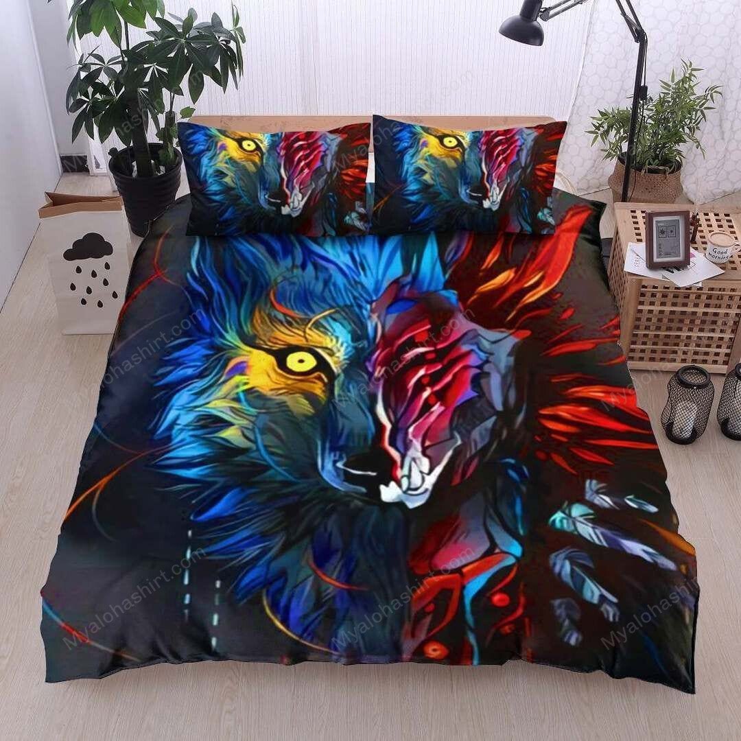 Wolf Bedding Set Monster Wolf Art Graphic Duvet Covers Colorful Unique Gift
