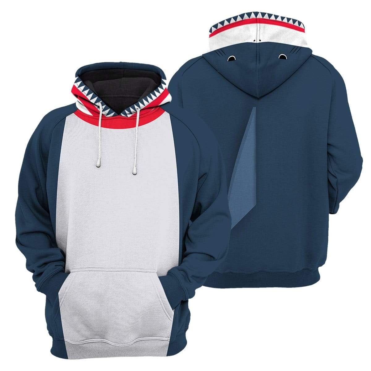 Shark Hoodie Shark Costume Dark Blue White Hoodie Apparel Adult Unisex Full Print