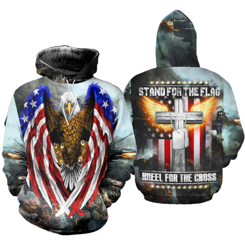 Unifinz US Army Veteran 3d Hoodie Kneel For The Cross American Flag Eagle 3D Awesome Hoodie US Army Apparel 2023
