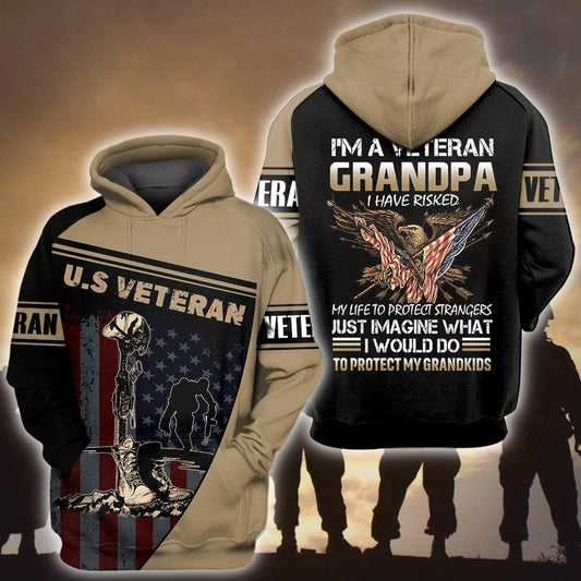 Unifinz Grandpa US Veteran Hoodie I'm A veteran Grandpa Hoodie Father's Day Gift Veteran Apparel 2022