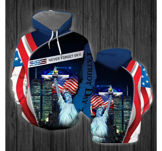 Unifinz Patriot Day Hoodie We Will Never Forget Patriot Day Statue of Liberty Hoodie September 11th Apparel 2023