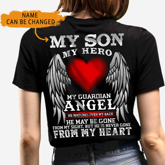Custom Memorial Tshirt For Loss Of Son My Guardian Angel Never Gone From My Heart Tshirt 6XL Black M59