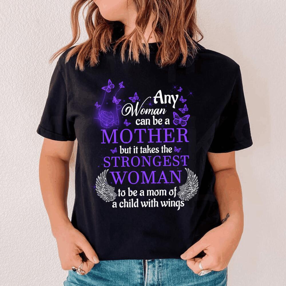 Custom Memorial Tshirt For Loss Of Child Any Woman Can Be A Mother Butterfly Tshirt 6XL Black M78