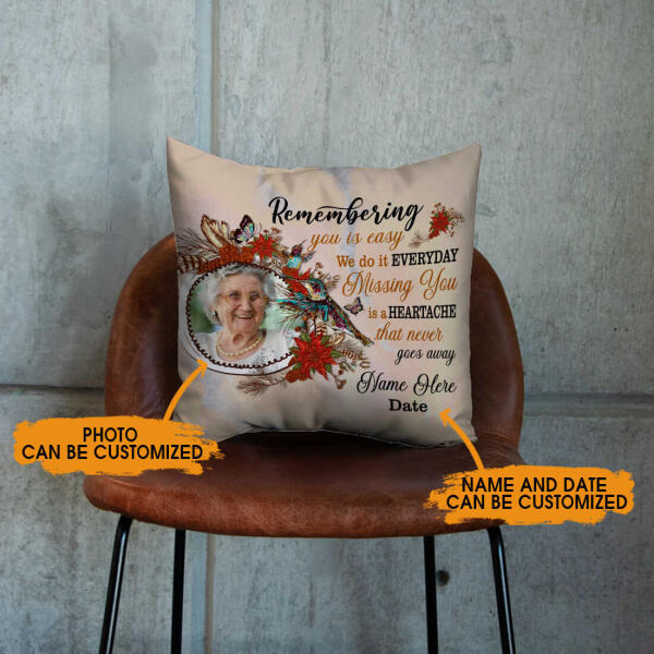 Custom Humming Bird Memorial Pillow For Lost Loved Ones Remembering You Everyday Pillow 18x18 Yellow M119