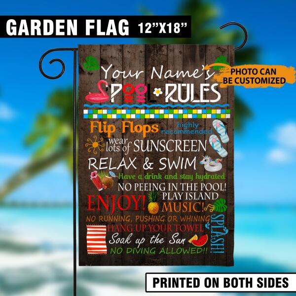 Personalized Swimming Pool Flag For House Beach House Pool Spool Rules Garden Flag Brown