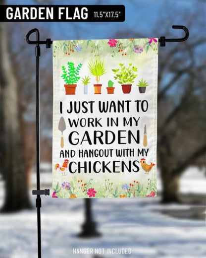 Chickens Garden Flag For Gardening Lovers Hang Out With My Chickens Garden Flag Green