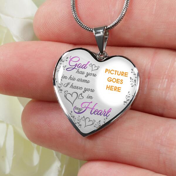 Personalized Memorial Heart Necklace God Has You In His Arms For Mom Dad Grandma Daughter Son Someone Custom Memorial Gift M69