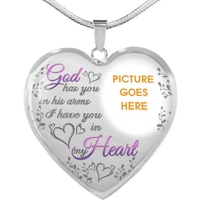 Personalized Memorial Heart Necklace God Has You In His Arms For Mom Dad Grandma Daughter Son Someone Custom Memorial Gift M69